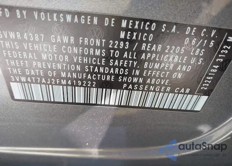 2015 Volkswagen Jetta 2.0T Gli Se from USA, damaged, VIN 3VW4T7AJ2FM419222